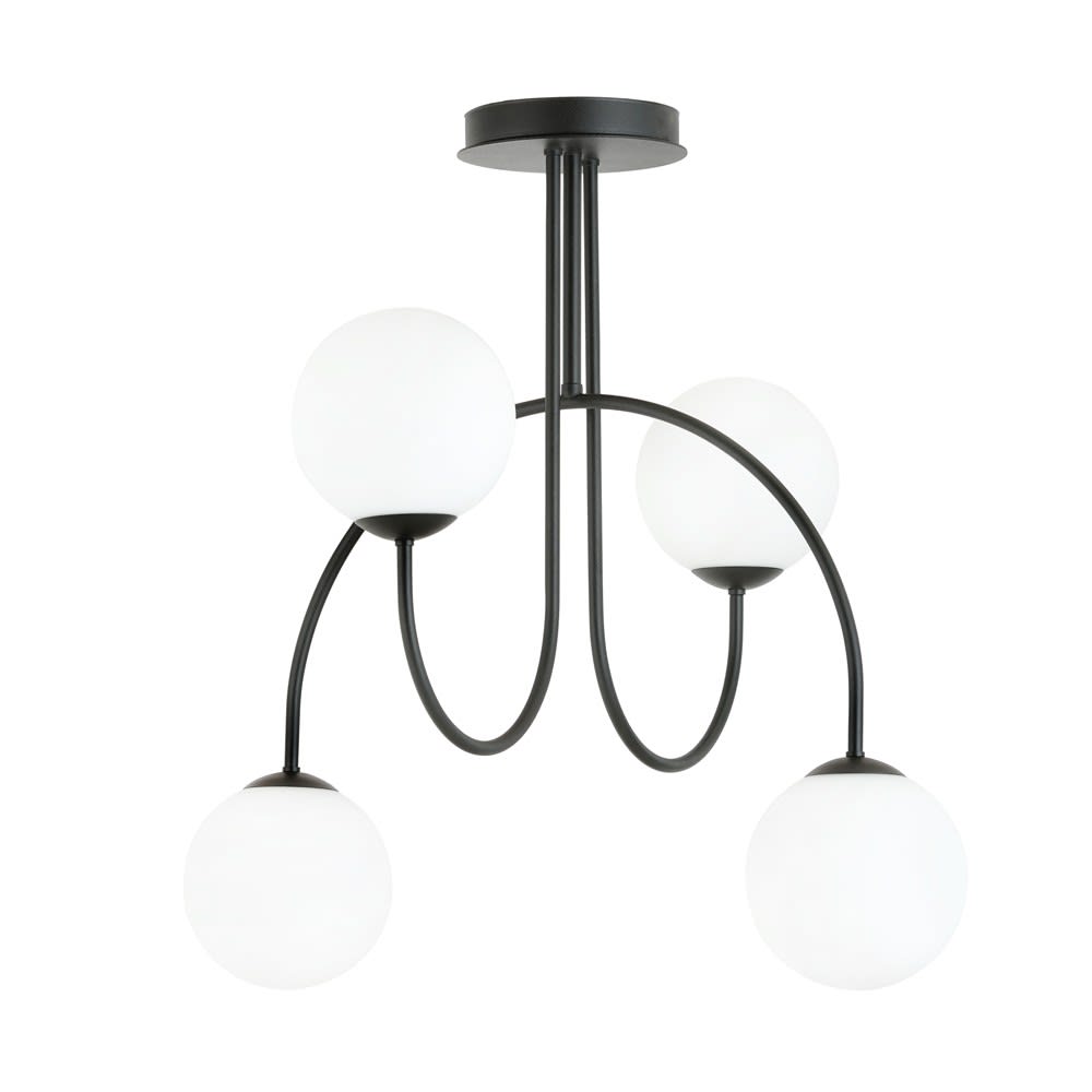 Plafonnier original avec 4 sphères en verre blanc ø40