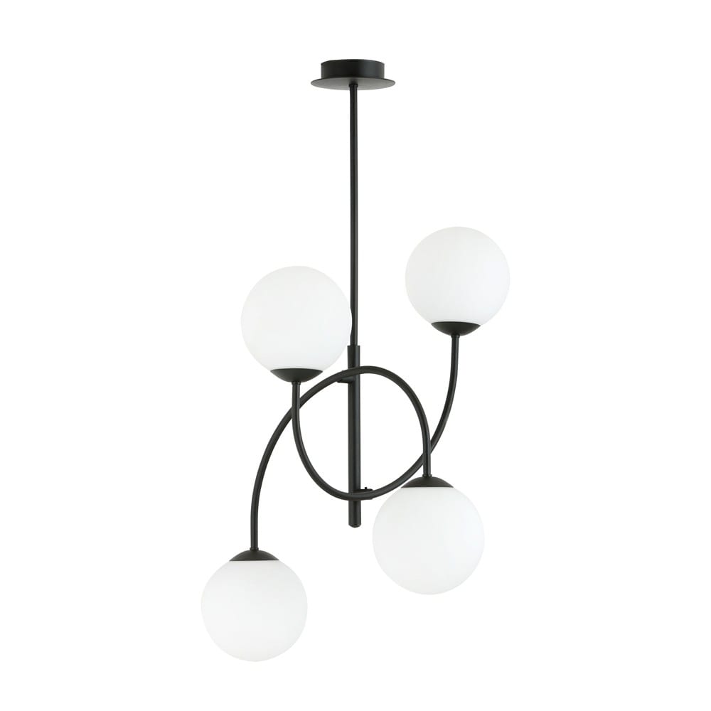 Plafonnier avec structures courbes et 4 sphères blanches ø40