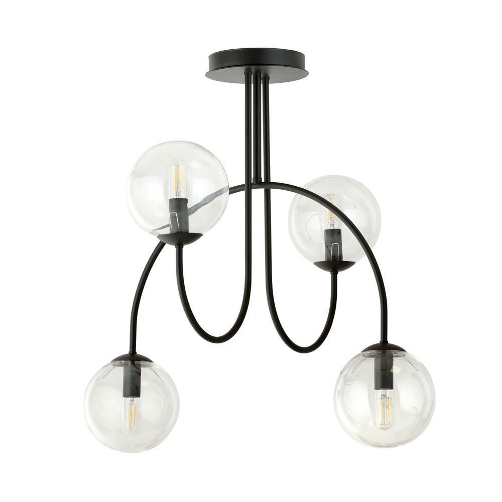 Plafonnier avec structure originale et 4 sphères transparentes ø40cm