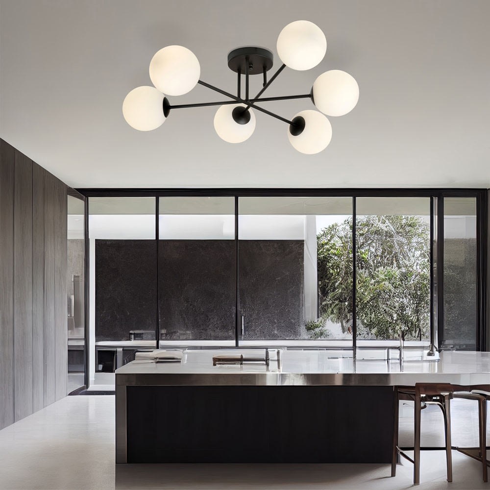 Plafonnier de style nordique avec 6 sphères en verre blanc — vue 3