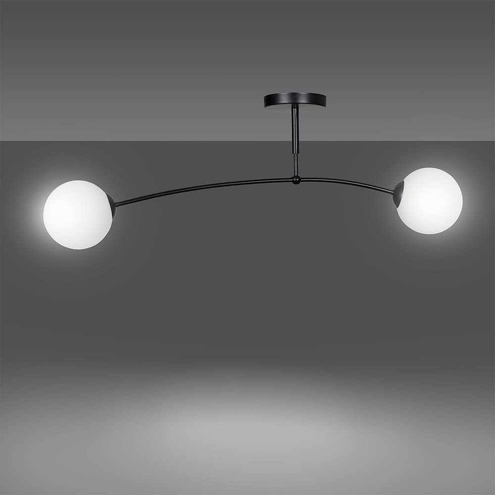 Plafonnier noir de style minimaliste avec 2 sphères en verre - Maisons du Monde