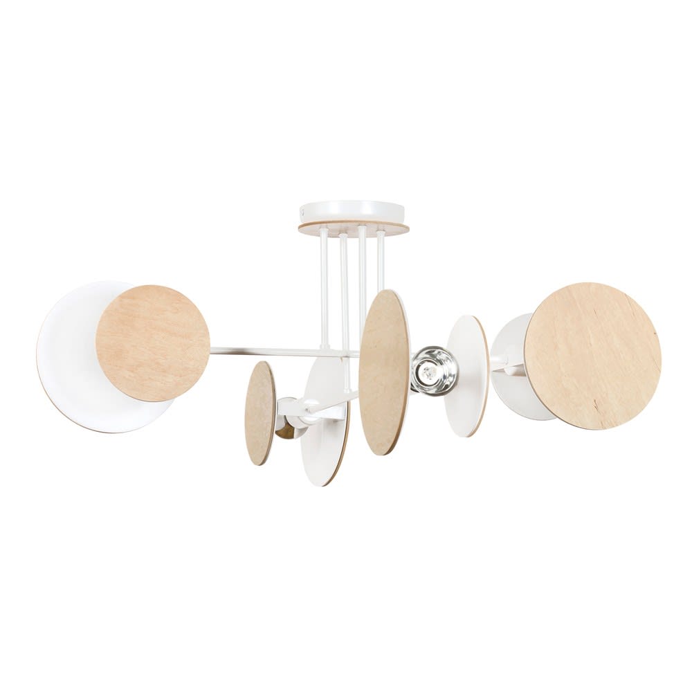 Wonderlamp Deckenleuchte im nordischen Stil mit 8 weißen und hölzernen Teilen style modern - Metall