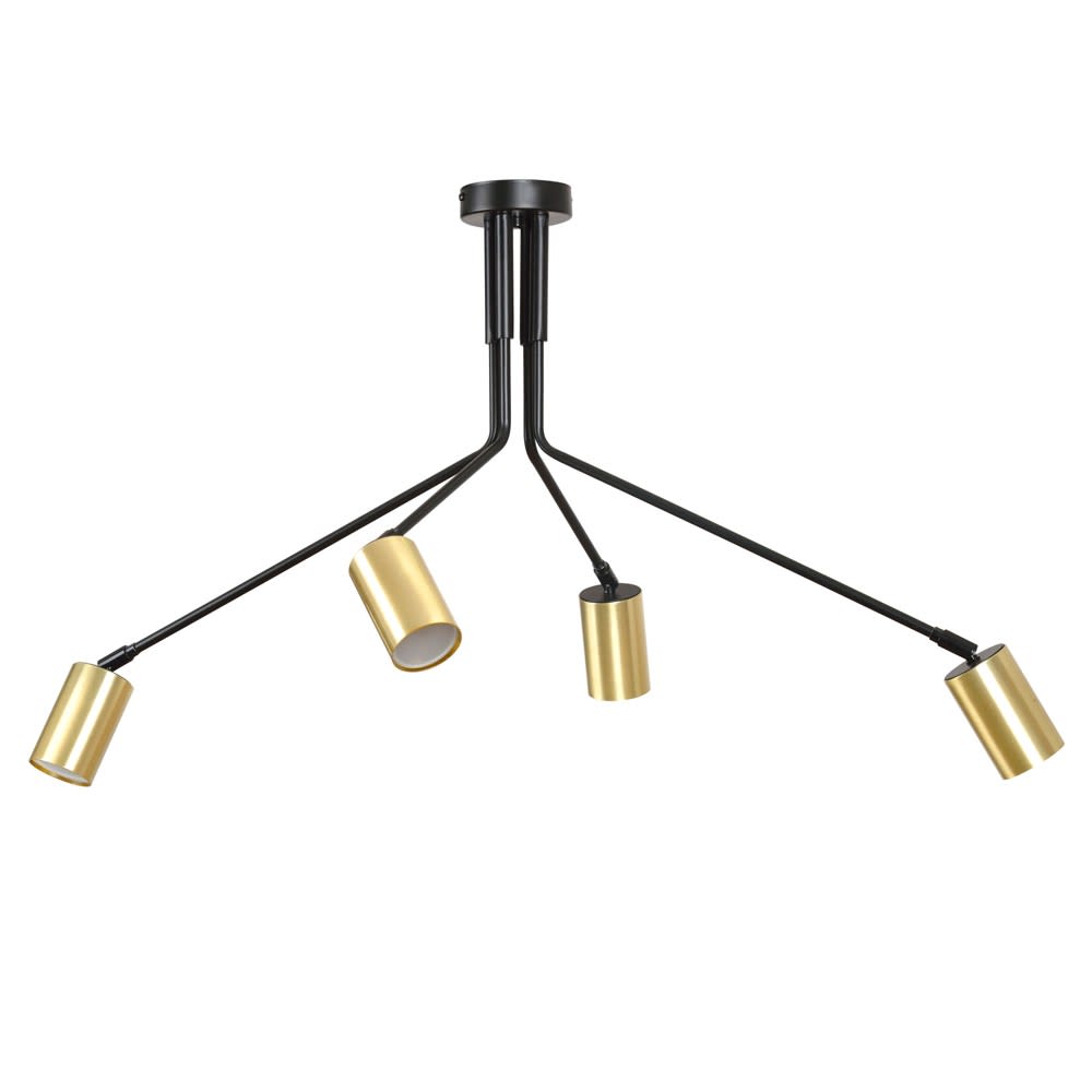 Wonderlamp Deckenleuchte mit Metall und 4 verstellbaren goldenen Spots style modern Schwarz Metall