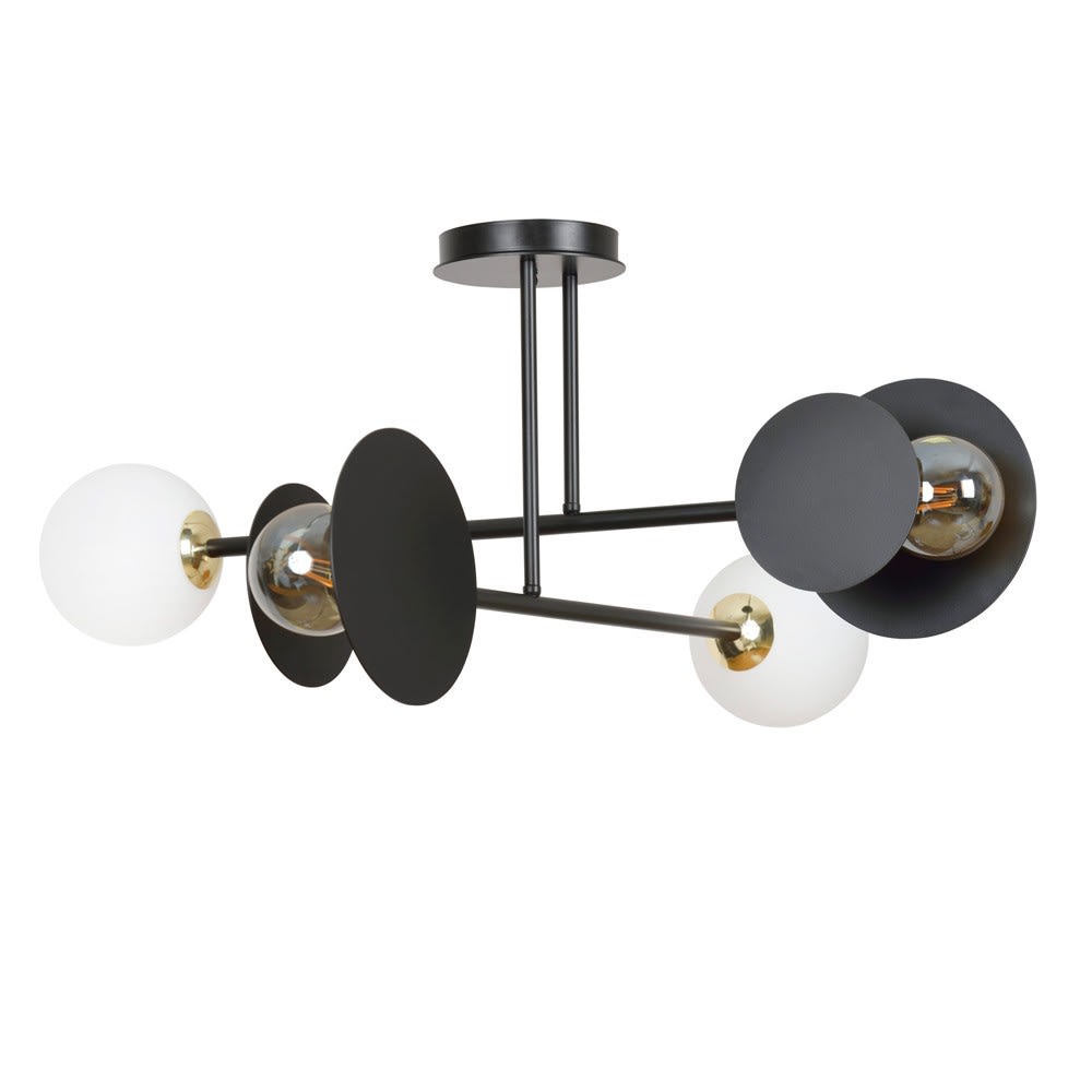 Wonderlamp Moderne Deckenleuchte mit 4 schwarzen runden Teilen und weißer Kugel style modern - Metall