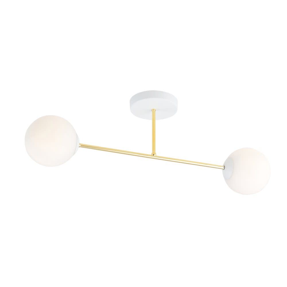 Wonderlamp Elegante Deckenleuchte in Weiß und Gold mit 2 weißen Kugeln style modern - Metall