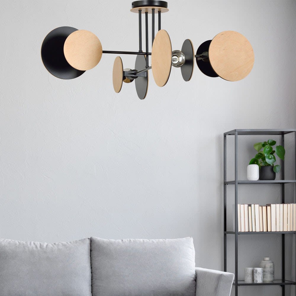 Plafonnier de style nordique avec 8 pièces noires et bois - Maisons du Monde