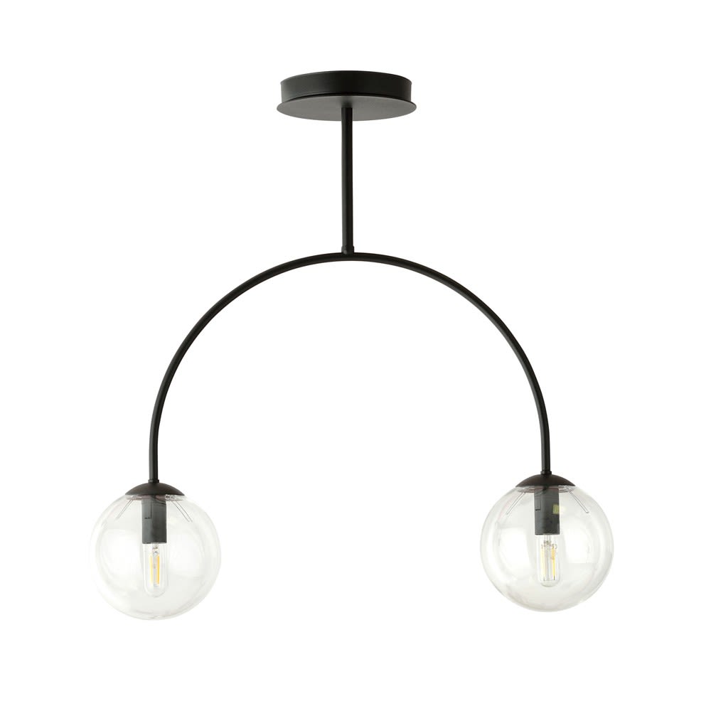 Plafonnier à structure courbe et 2 sphères rondes