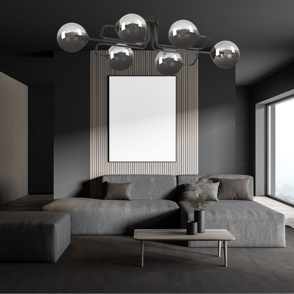 Plafonnier de style vintage avec 6 sphères en verre gris graphite — vue 3