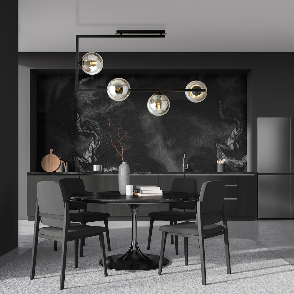 Plafonnier avec structure métallique originale et 4 sphères grises — vue 3