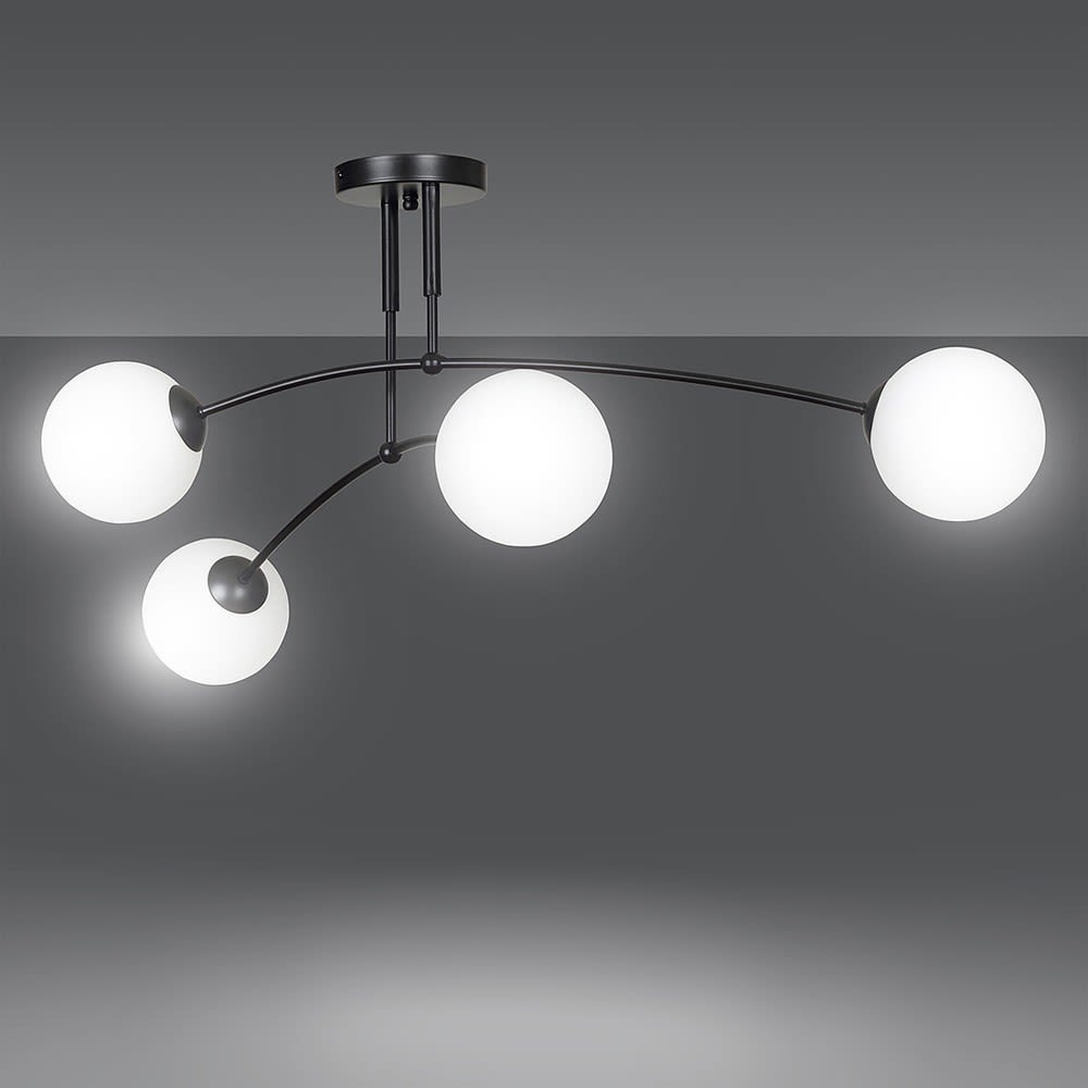 Plafonnier noir de style minimaliste avec 4 sphères en verre — vue 3
