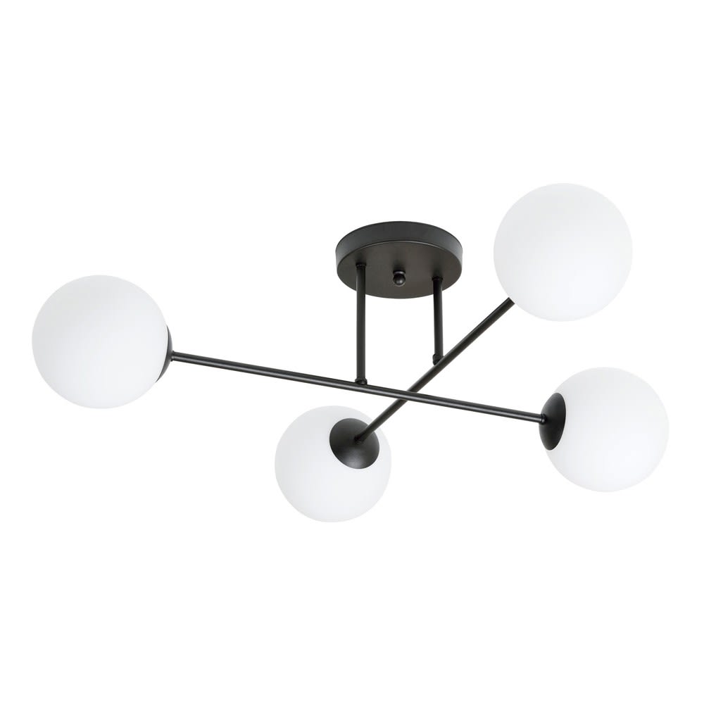 Wonderlamp Deckenleuchte im nordischen Stil mit Metallstangen und 4 weißen Kugeln style modern Schwarz Stahl