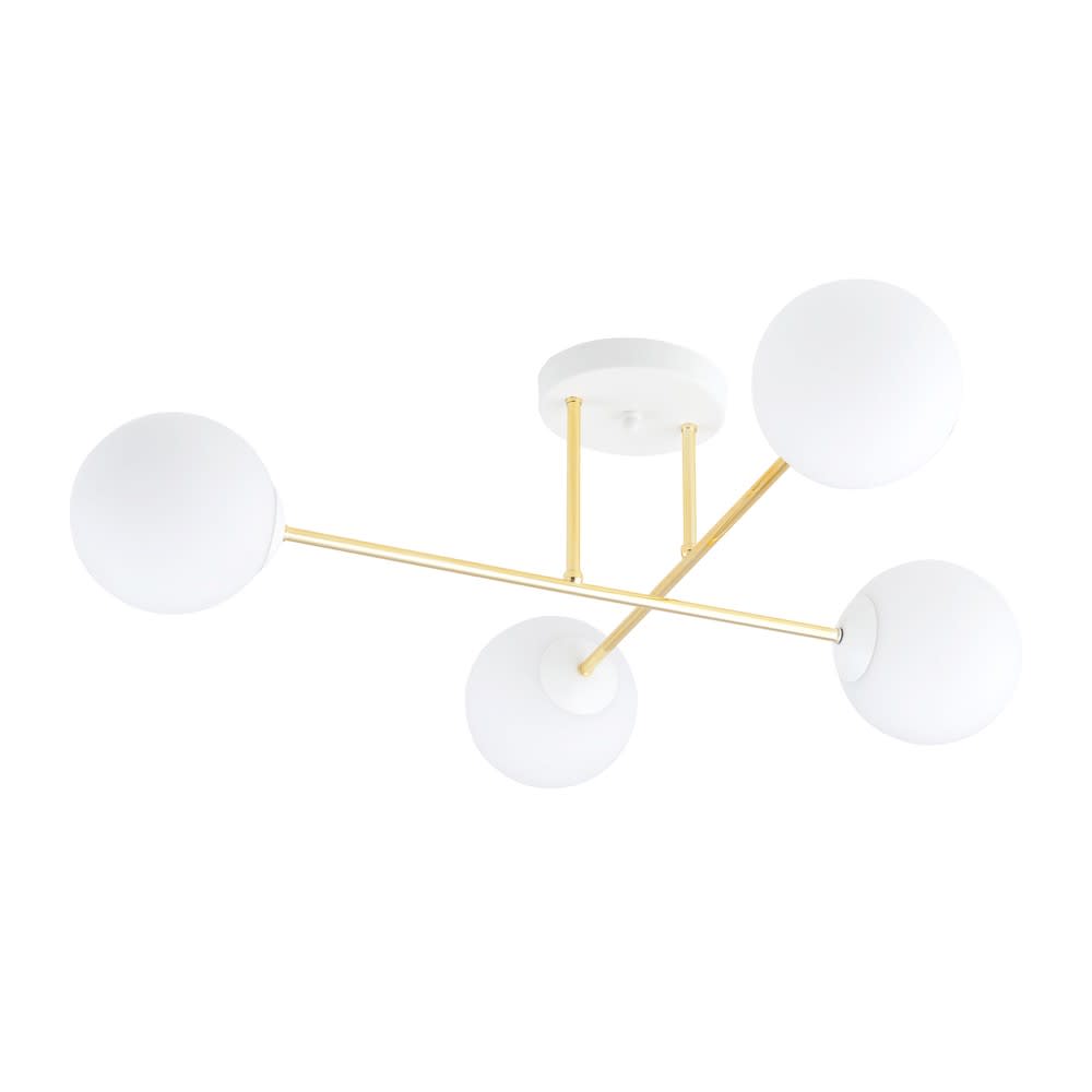 Wonderlamp Weiße Deckenleuchte mit 2 goldenen Metallstäben und 4 Kugeln style modern Weiß Metall