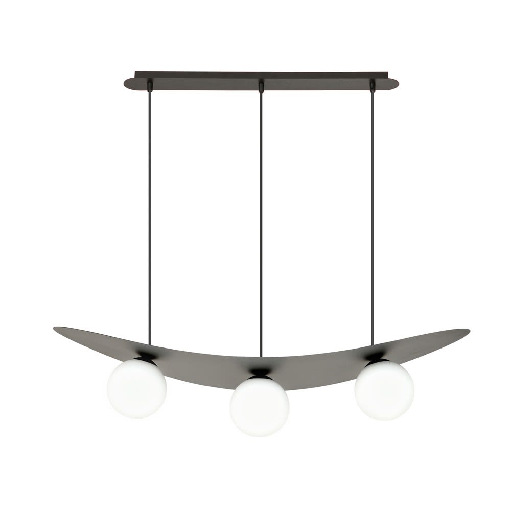 Wonderlamp Hängeleuchte mit gebogener Struktur und 3 weißen linearen Kugeln style modern - Stahl