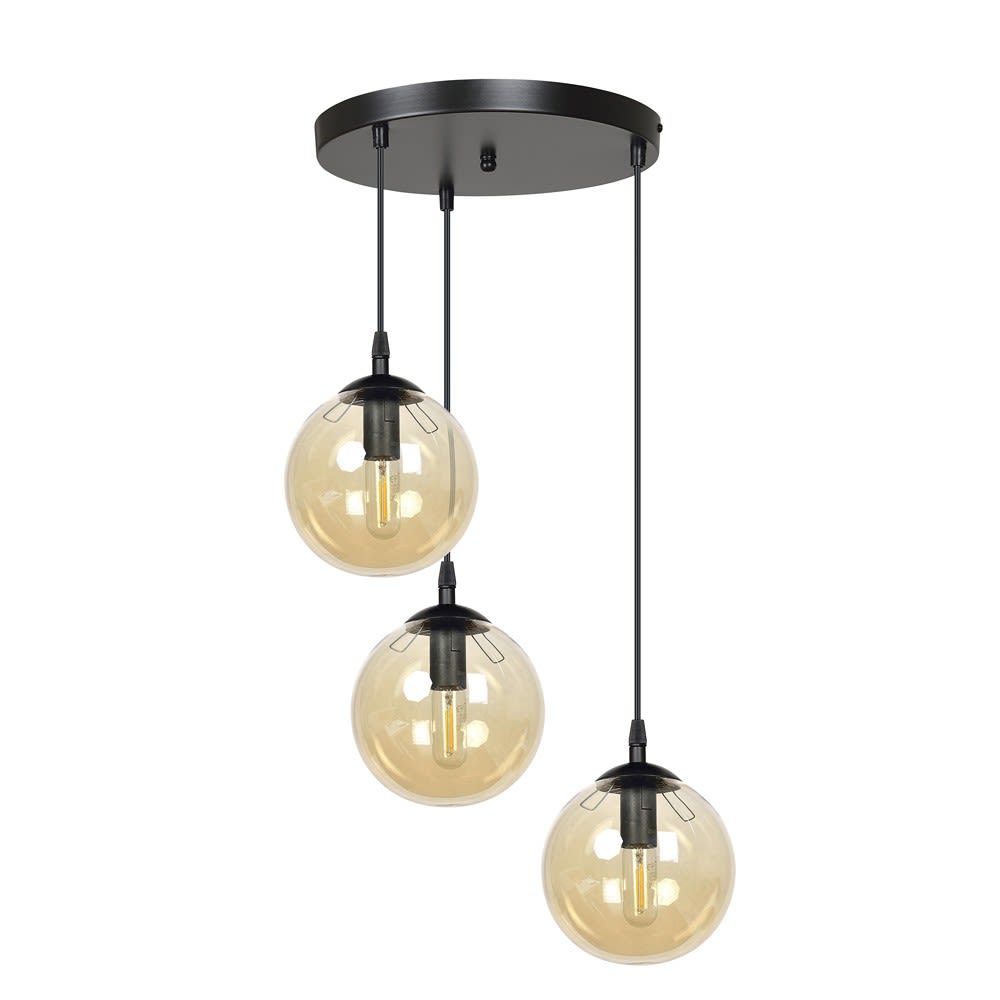 Wonderlamp Pendelleuchte mit rundem Sockel und verstellbaren Kabeln style modern Schwarz Kristall