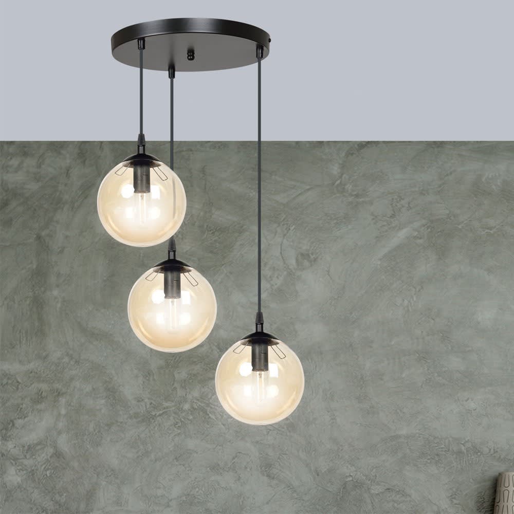 Suspension avec base ronde et câbles réglables ø40 ambre — vue 3