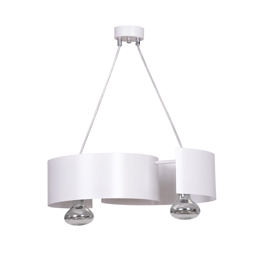 Suspension avec parties métalliques semi-circulaires blanches 2xE27