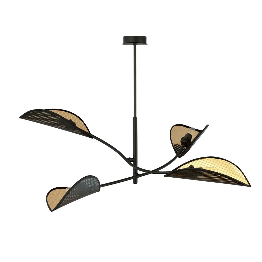 Wonderlamp Hängeleuchte mit 4 schwarzen Stofflampenschirmen style modern - Stoff