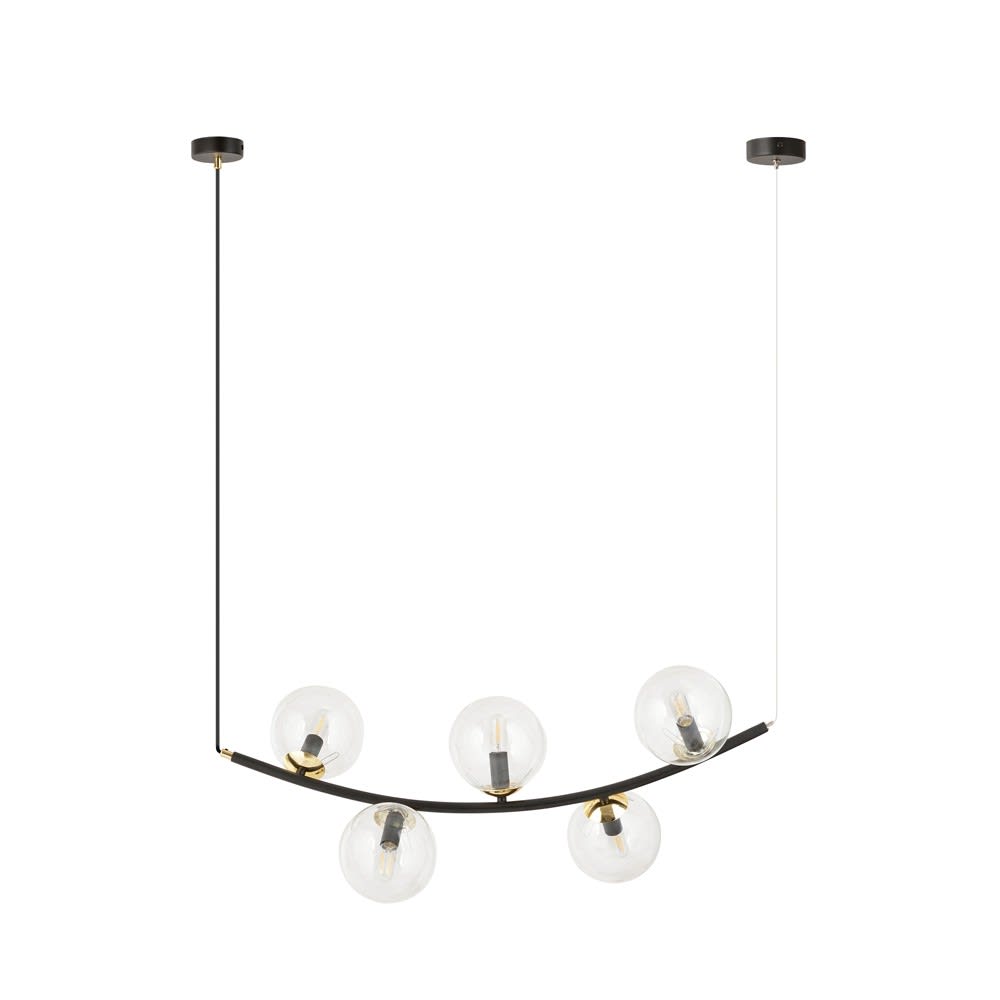 Suspension avec barre en métal et 5 sphères en verre sur les côtés