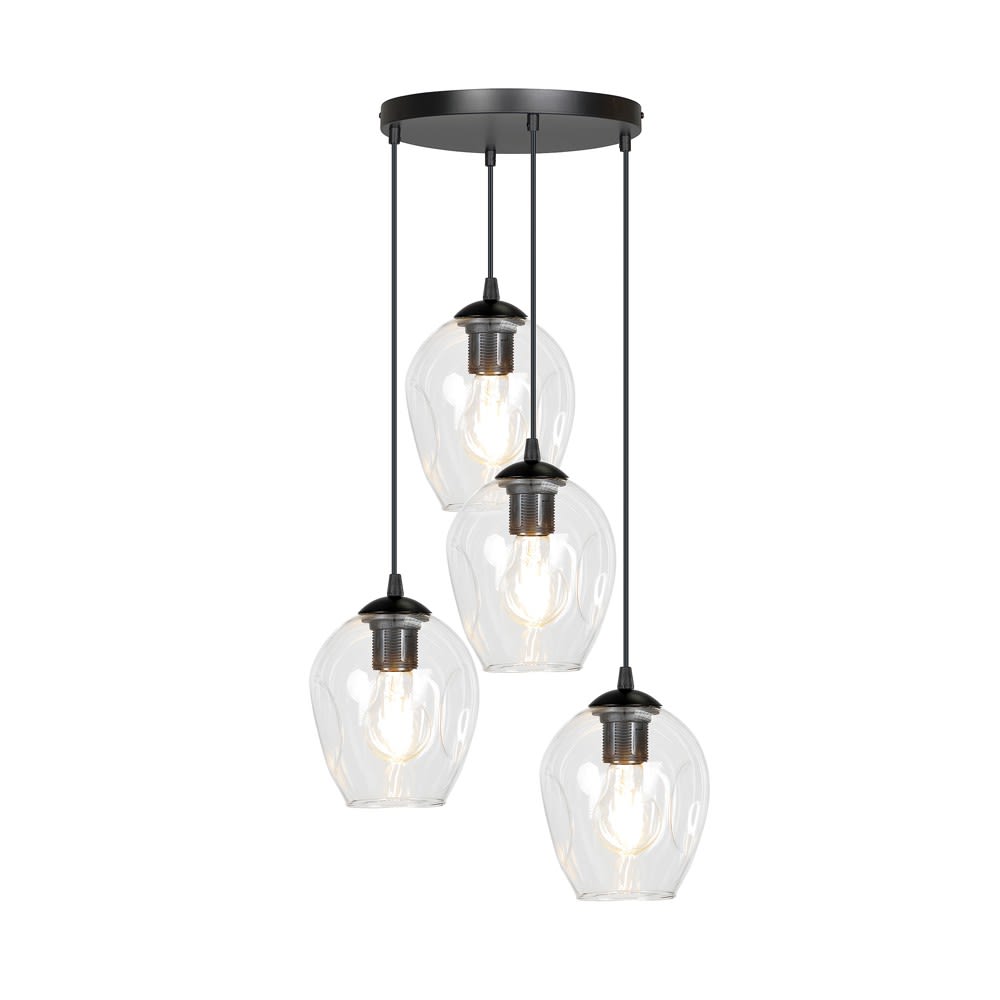 Wonderlamp Hängeleuchte im Vintage-Stil mit 4 transparenten Glasschirmen style modern Schwarz Kristall