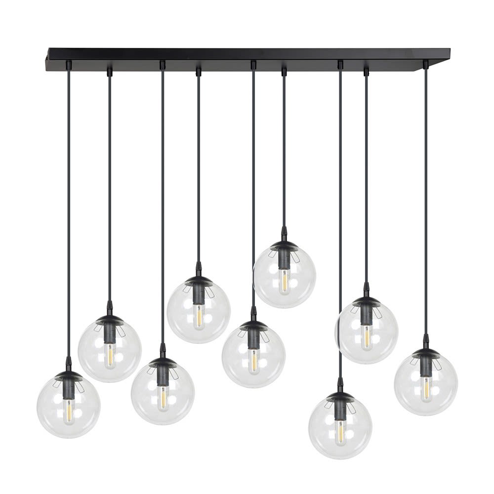 Suspension de style vintage avec 9 sphères en verre transparent