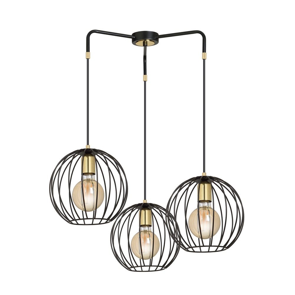Wonderlamp Hängeleuchte mit 3 kugelförmigen Schirmen in schwarzem Gitter style modern - Metall