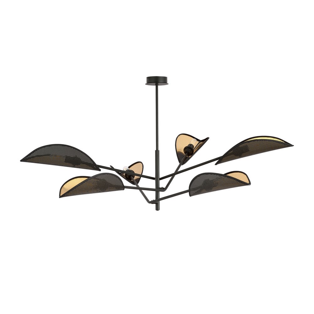 Wonderlamp Verstellbare Hängelampe mit 6 schwarzen Stoffschirmen style modern - Stoff