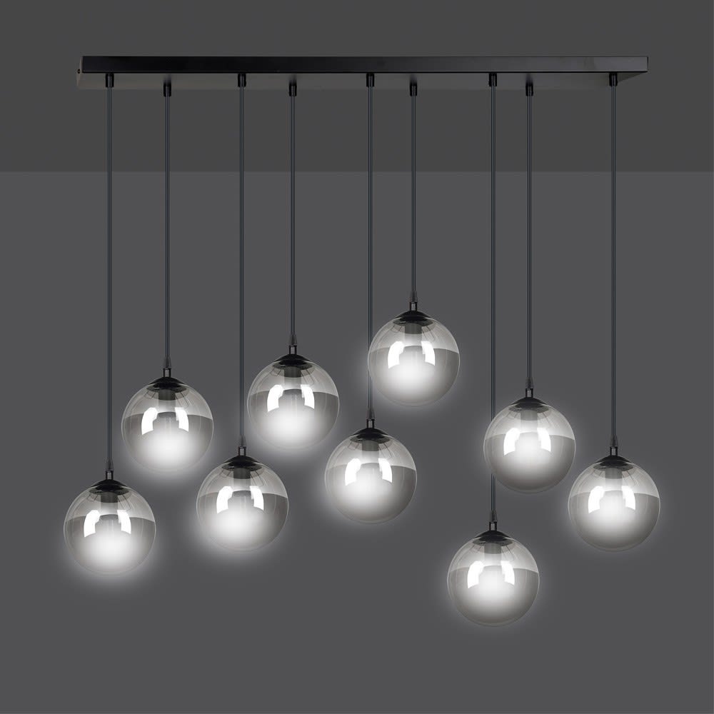 Suspension de style vintage avec 9 sphères de verre gris
