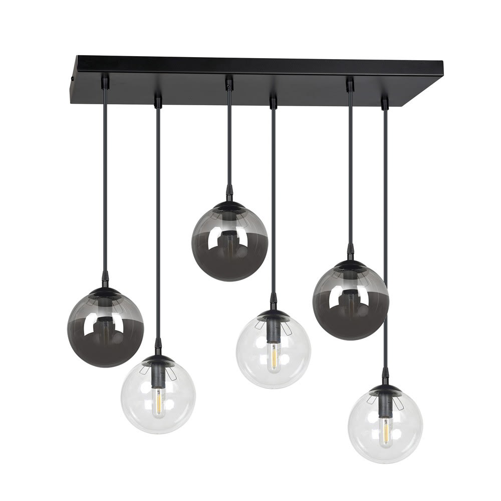 Suspension en métal avec 6 sphères grises et transparentes
