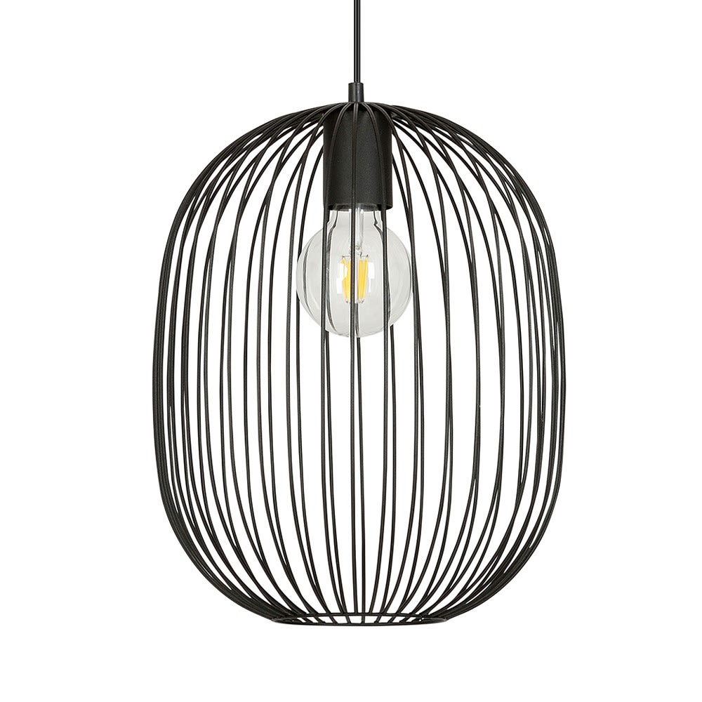 Suspension avec abat-jour cylindrique en métal et grille noire