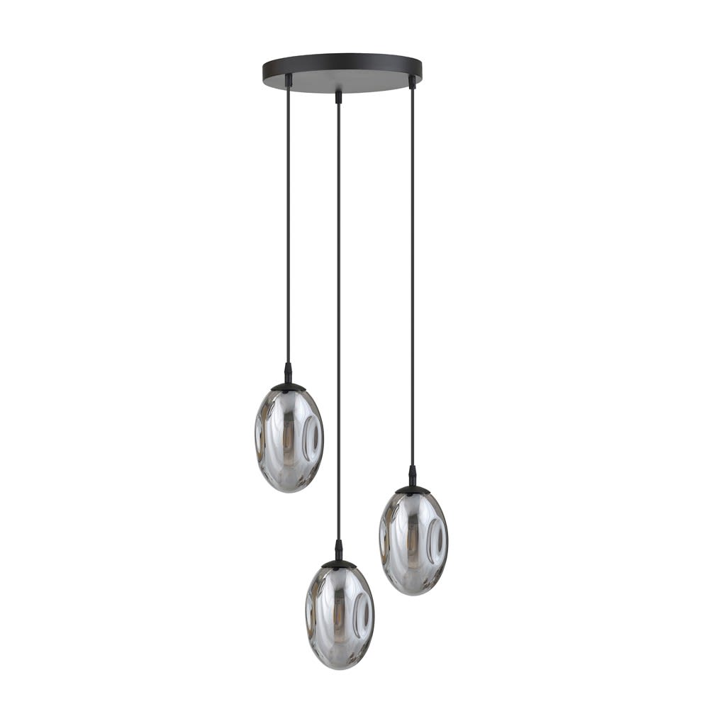 Wonderlamp Hängeleuchte mit 3 höhenverstellbaren Graphitkugeln max. 100cm style modern Schwarz Kristall