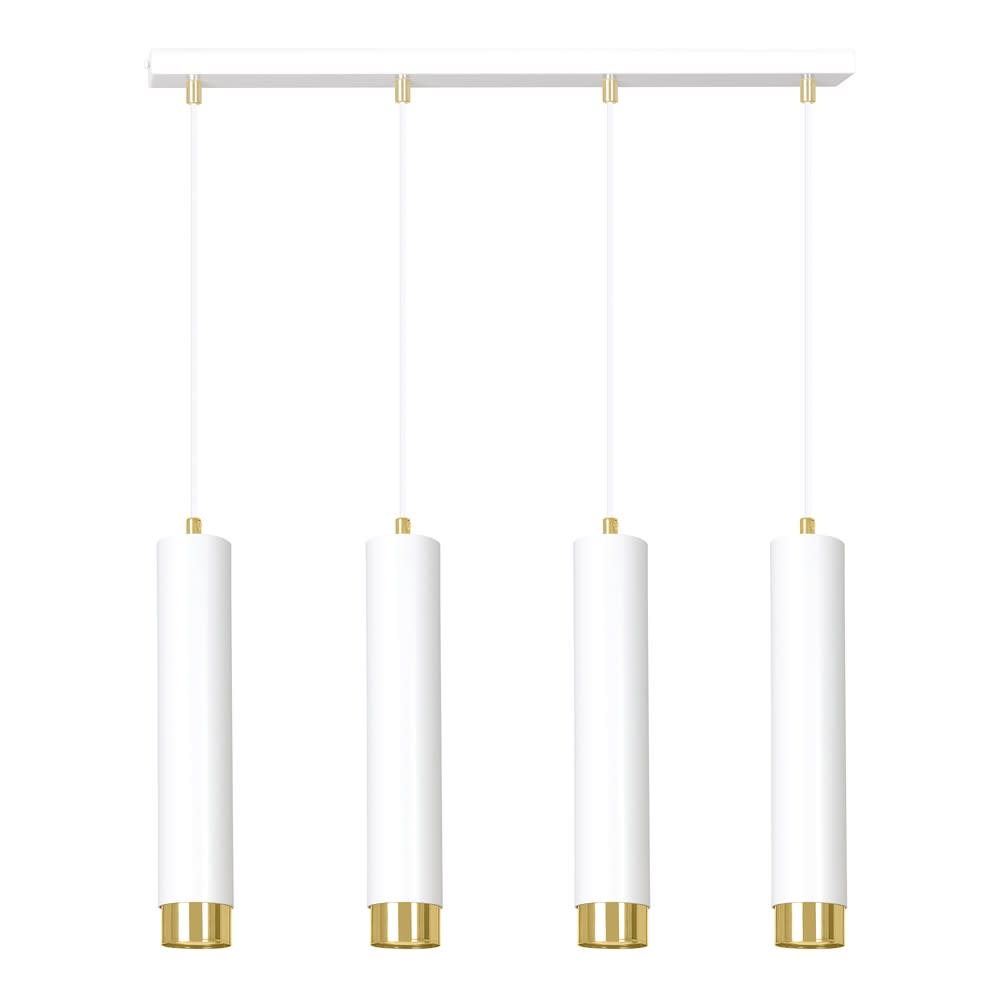 Wonderlamp Hängeleuchte mit 4 zylindrischen Lampenschirmen in Weiß und Gold style modern Weiß Metall