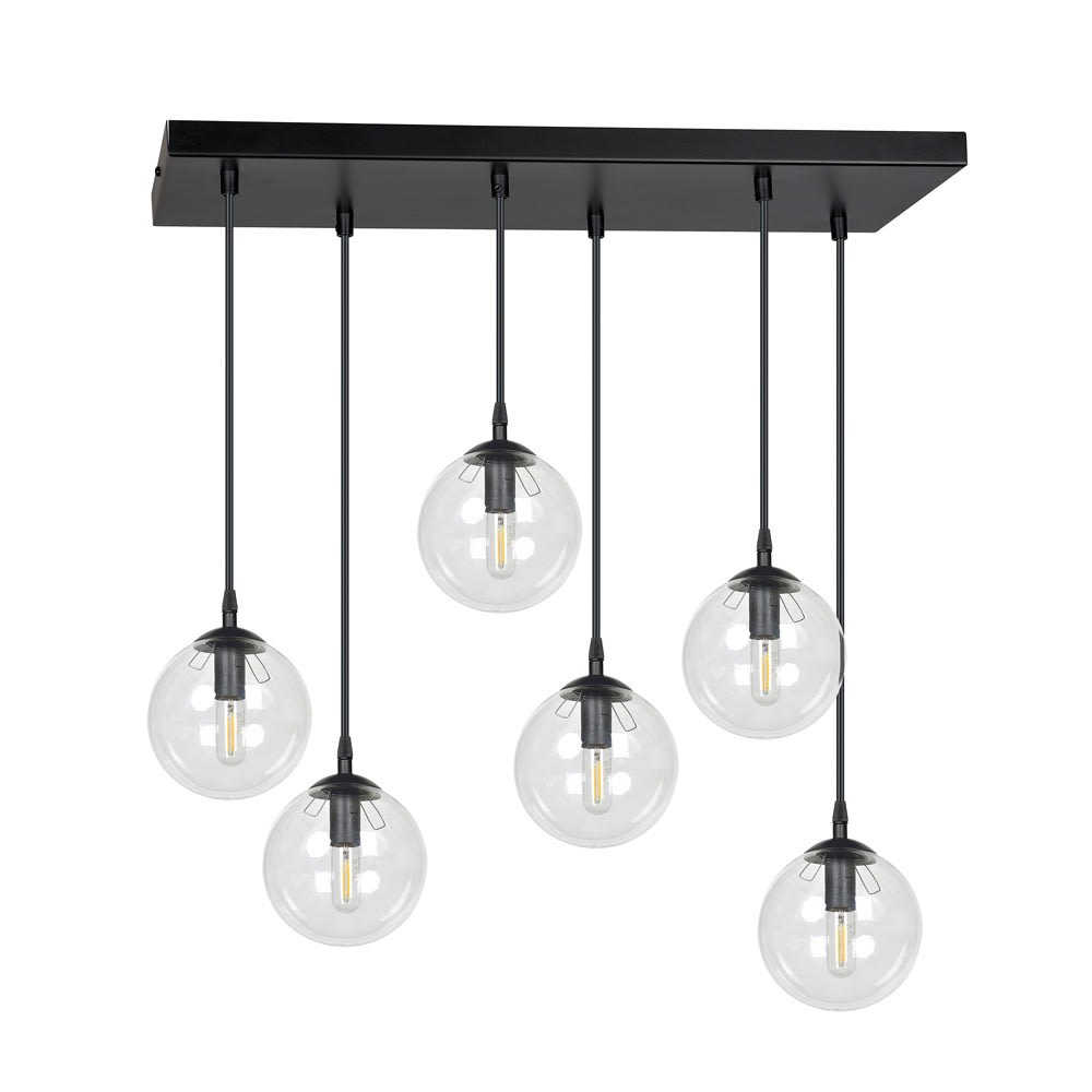 Wonderlamp Hängeleuchte aus Metall und 6 transparente, verstellbare Hängekugeln style vintage Schwarz Metall