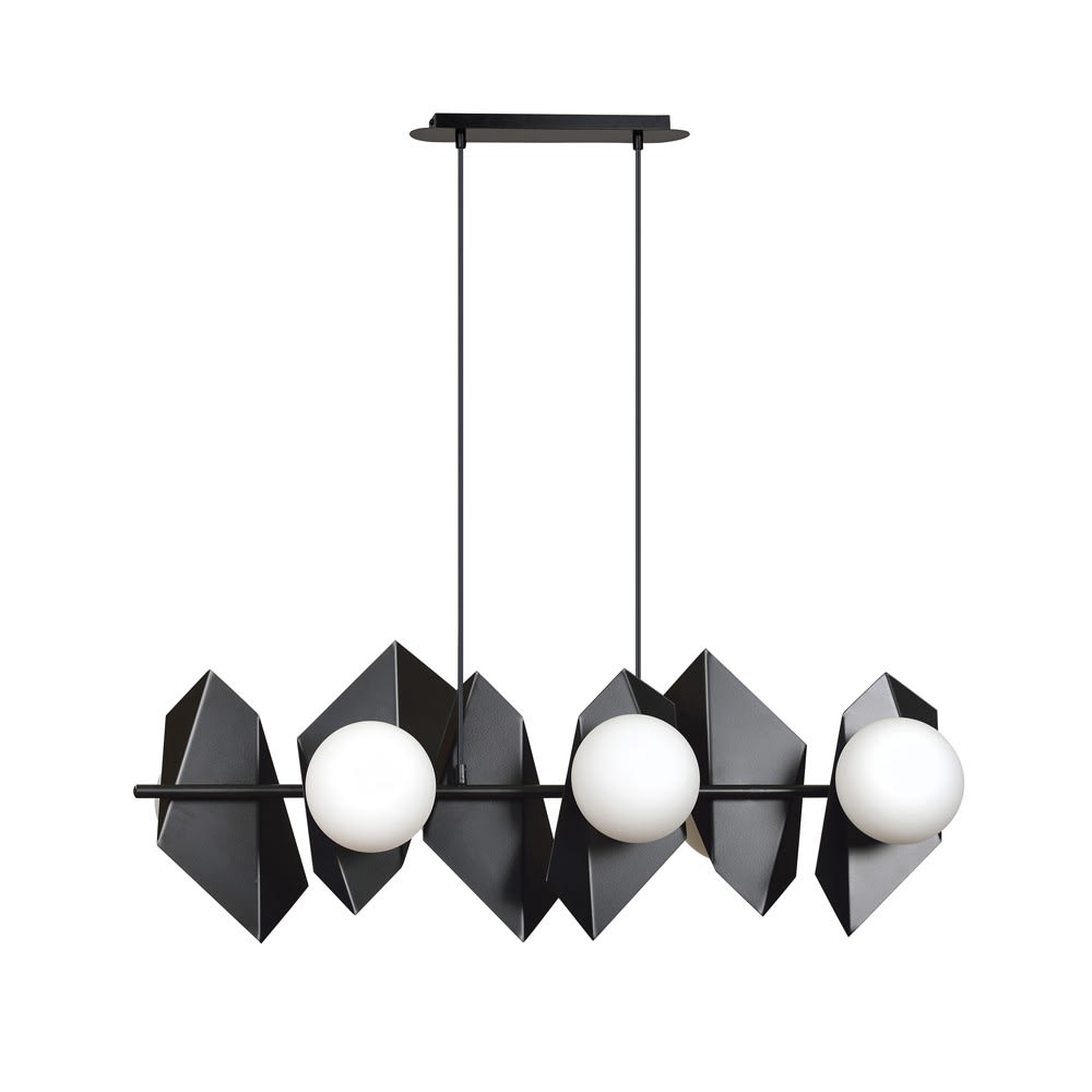 Wonderlamp Originale Hängeleuchte mit schwarzen Metallteilen und 6 Opalkugeln style modern - Kristall