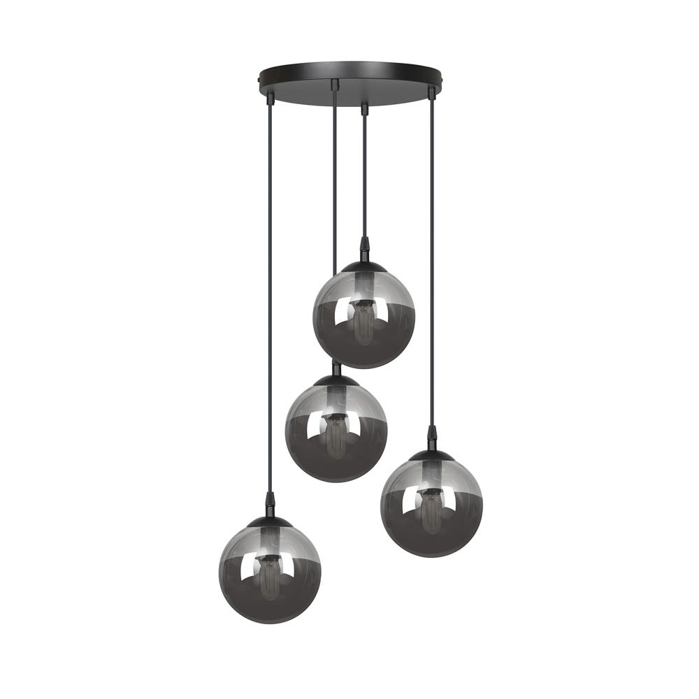 Wonderlamp Hängeleuchte aus Metall mit 4 höhenverstellbaren grauen Kristallen style modern Schwarz Kristall