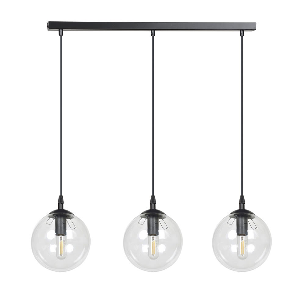 Wonderlamp Hängeleuchte aus Metall mit 3 transparenten Glaskugeln style modern Schwarz Kristall
