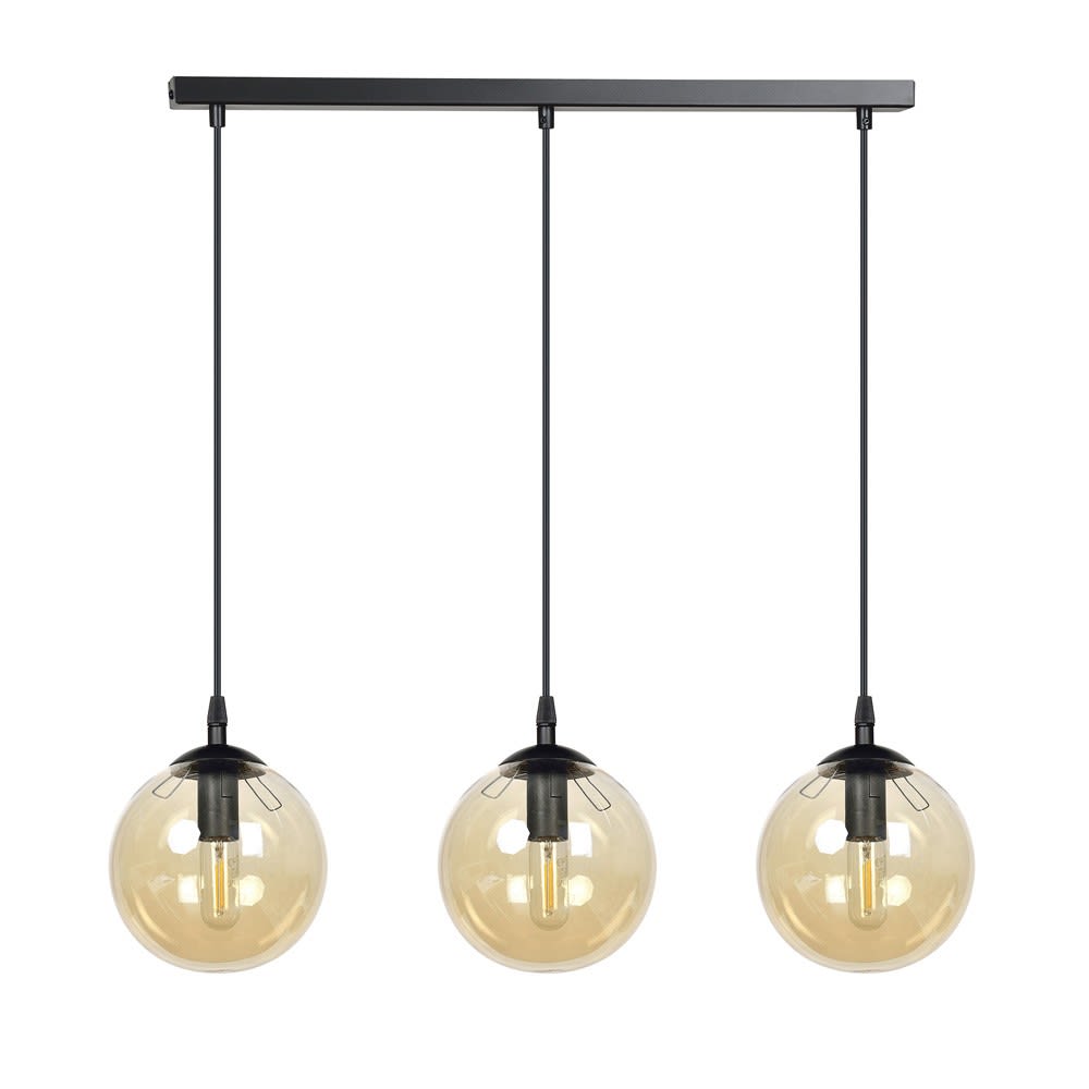 Suspension linéaire en métal avec 3 sphères en verre ambré