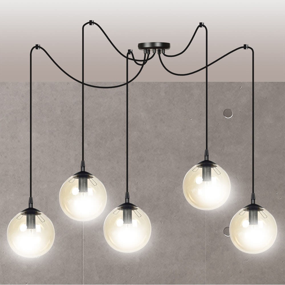 Suspension avec câbles réglable Max. 200cm et 5 sphères ambrées — vue 3