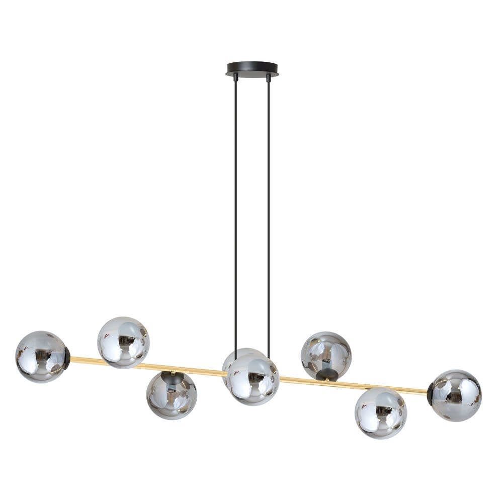 Wonderlamp Schwarz-goldene Hängeleuchte mit 6 Graphitkugeln style modern Schwarz Stahl