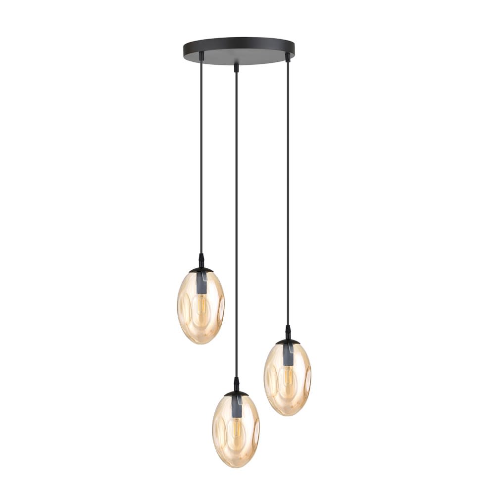Wonderlamp Hängeleuchte mit 3 bernsteinfarbenen Kugeln höhenverstellbar style modern Schwarz Kristall