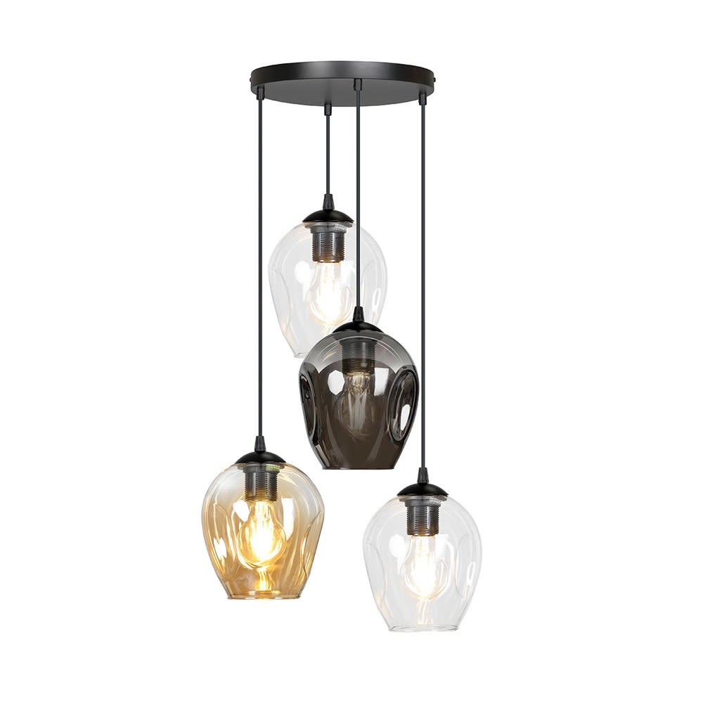 Wonderlamp Hängeleuchte im Vintage-Stil mit 4 mehrfarbigen Glasschirmen style modern - Kristall