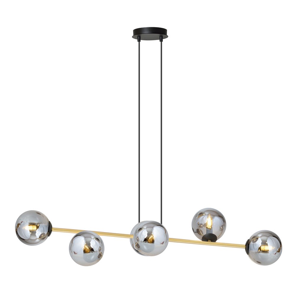 Suspension noire et dorée avec 6 sphères graphite hauteur réglable
