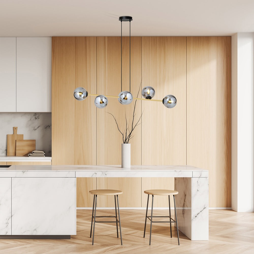 Suspension noire et dorée avec 6 sphères graphite hauteur réglable — vue 3