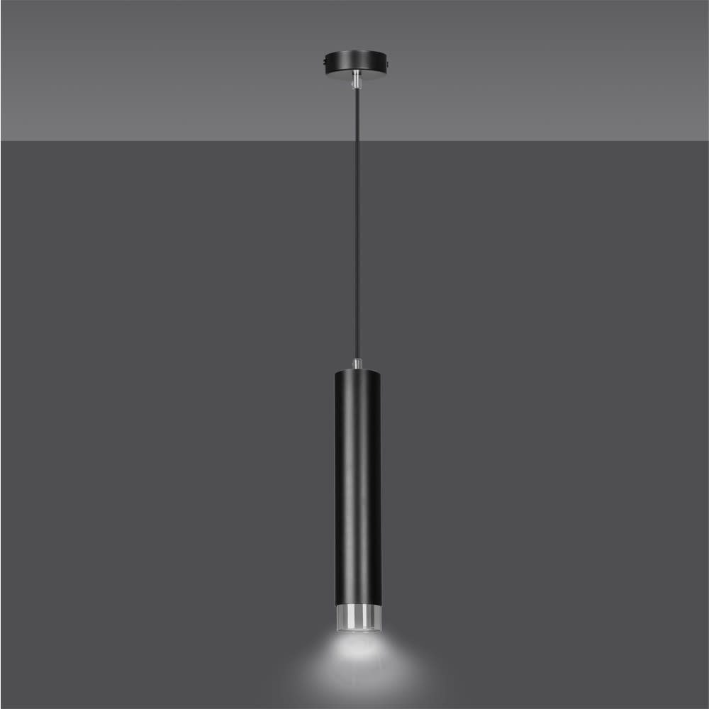 Suspension avec structure cylindrique en métal noir et chromé — vue 3