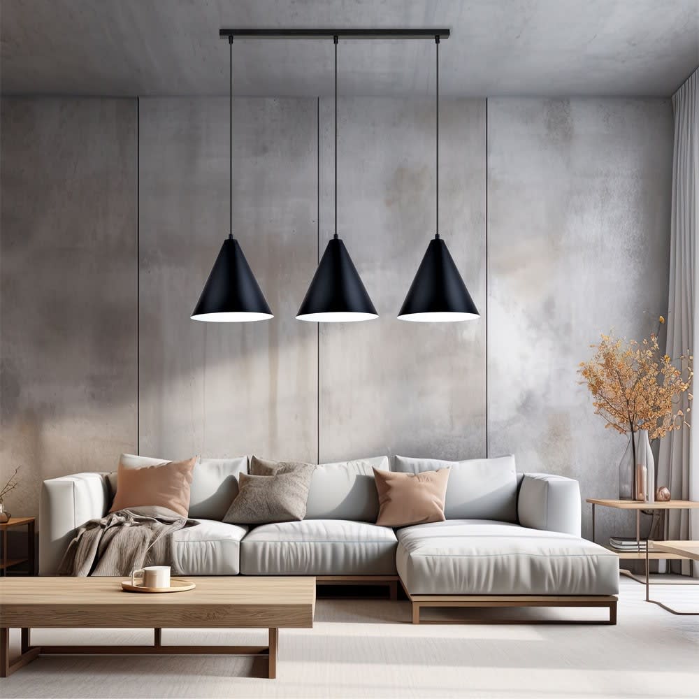 Suspension de style nordique avec 3 abat-jour coniques noirs et blancs - Maisons du Monde