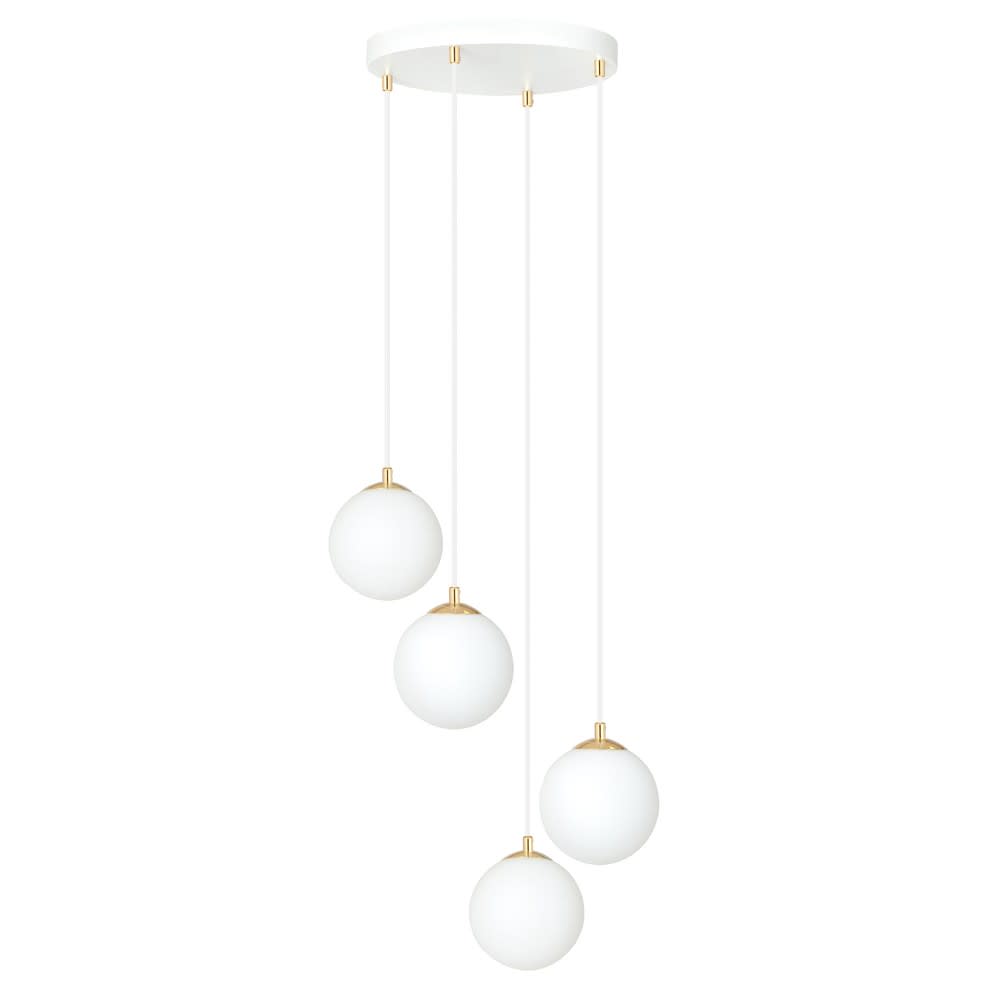 Wonderlamp Weiße Hängeleuchte mit verstellbarer Höhe und 4 Glaskugeln style modern Weiß Stahl
