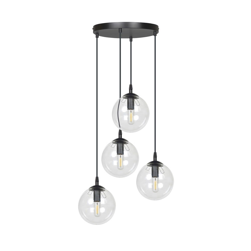 Wonderlamp Hängeleuchte aus Metall mit 4 höhenverstellbaren Kristallen style modern Schwarz Kristall
