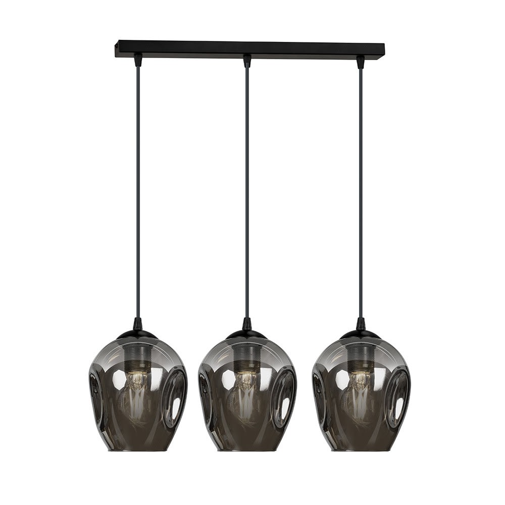 Suspension avec 3 abat-jour graphite et hauteur réglable