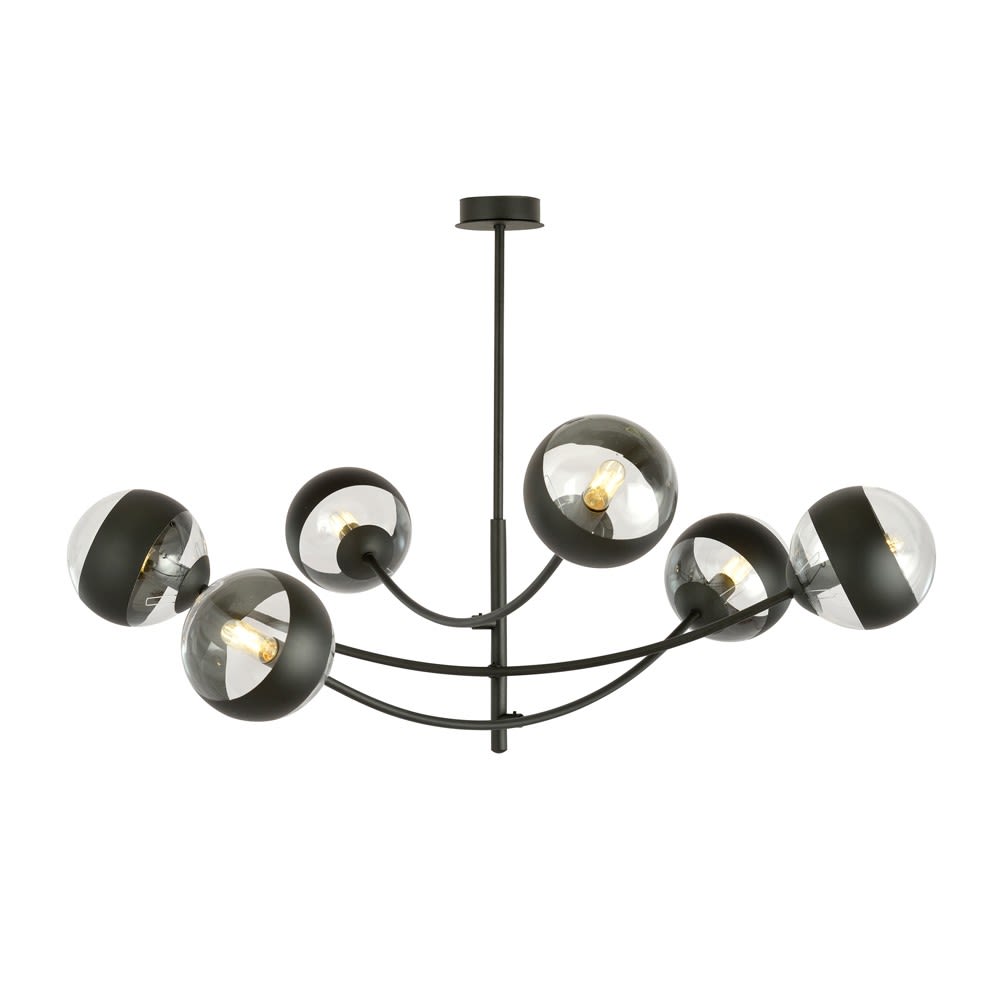 Wonderlamp Kronleuchter mit verstellbaren Strukturen und 6 transparenten Kugeln style modern Schwarz Stahl