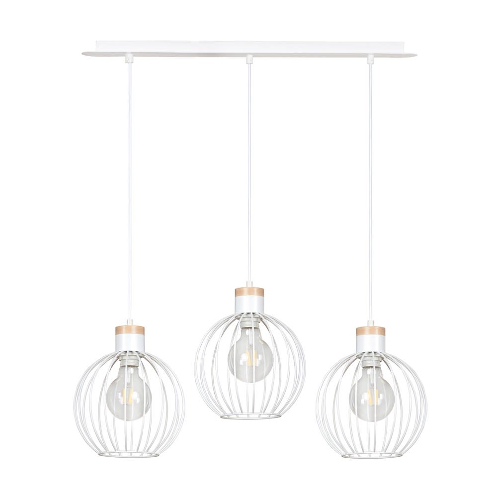 Wonderlamp Hängeleuchte aus Metall mit 3 weißen und hölzernen Schirmen style modern - Holz
