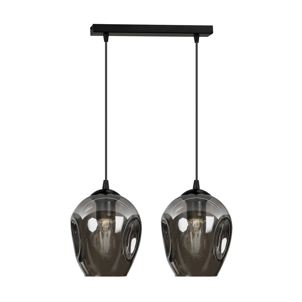 Wonderlamp Hängeleuchte mit 2 Schirmen aus Graphitglas und eingelassenen Seiten style modern Schwarz Kristall